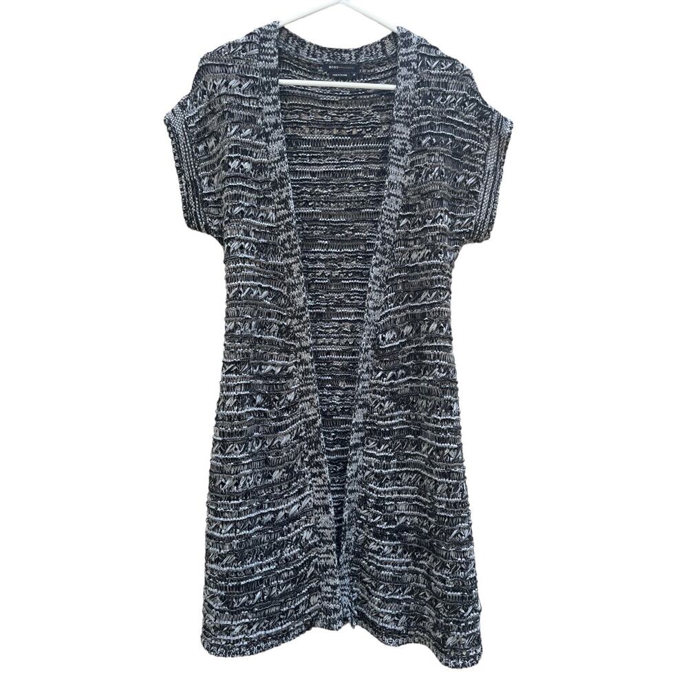 BCBGMaxazria Long Open Cardigan Sweater Black Gray Women's Size Medium